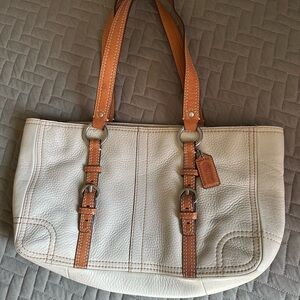 Coach Cream and Tan Leather Tote Bag early 2000s